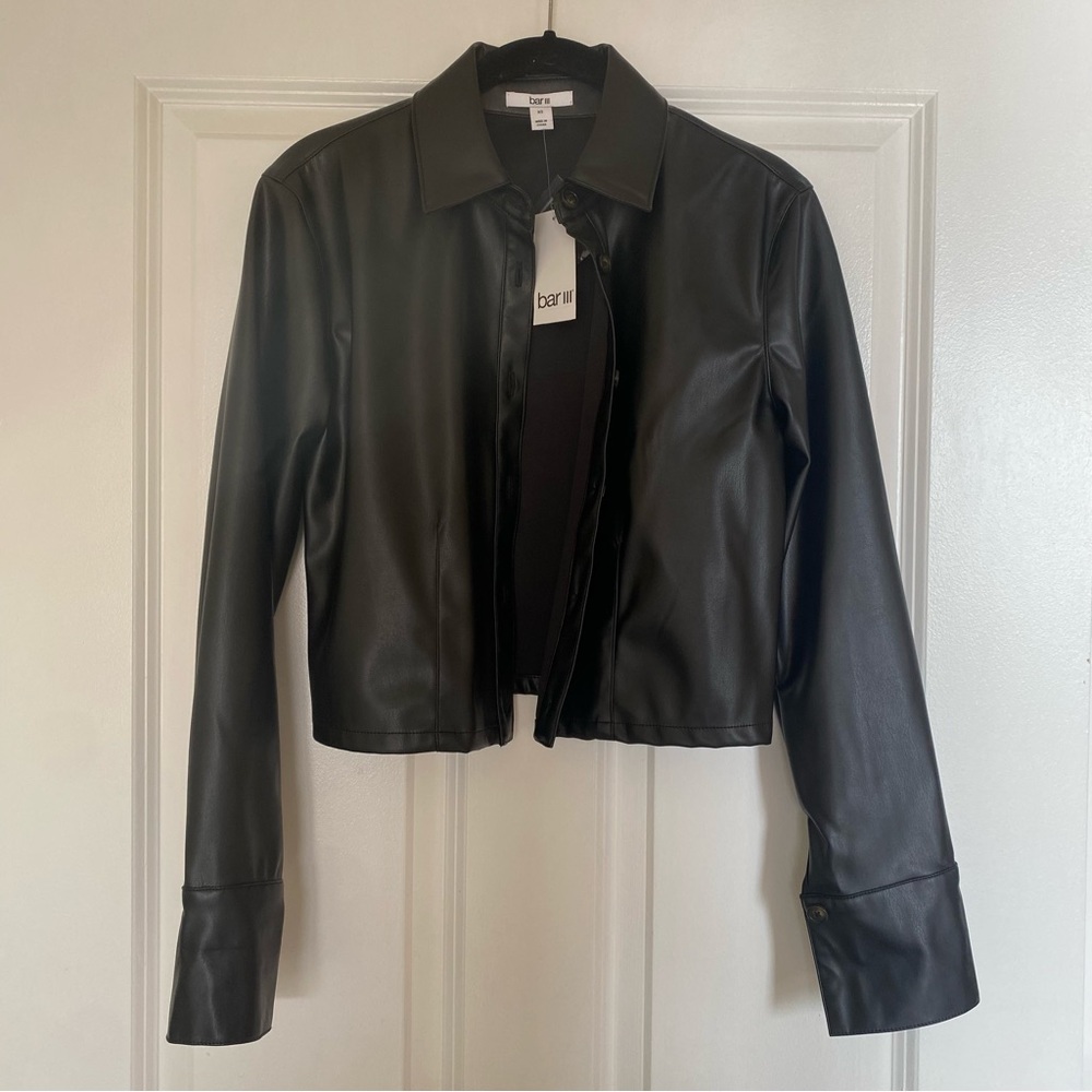 Bar III Faux leather button down shirt- NWT